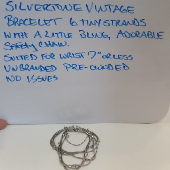 Vintage Silvertone Multi Strand Bracelet W Bling & Safety Clasp - Picture 9 of 9